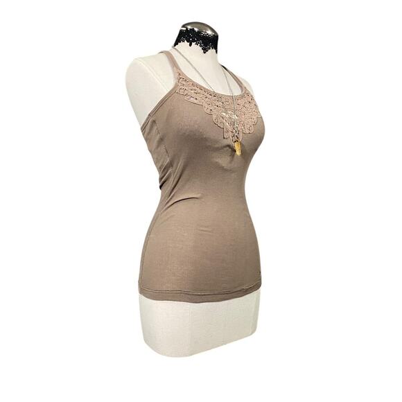 Vintage Y2K Abercrombie & Fitch Coquette Boho Lace Cream Ribbed Tank Top - Picture 4 of 8